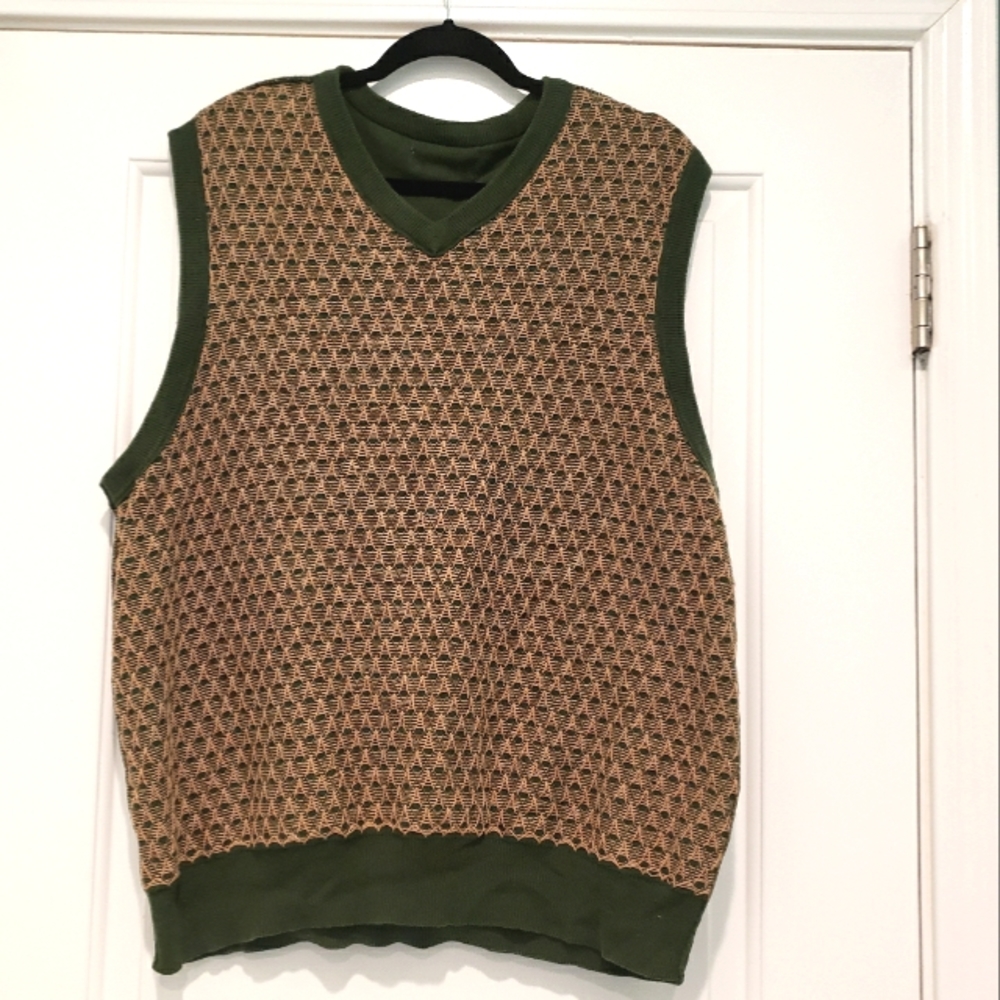 Saddlebred vest Green Beige Print Sz-L - Picture 6 of 6